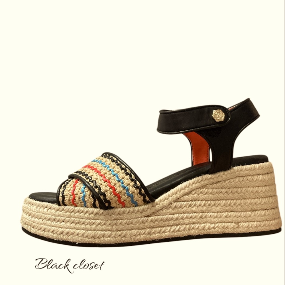 Black and Multicolor Wedge Sandals